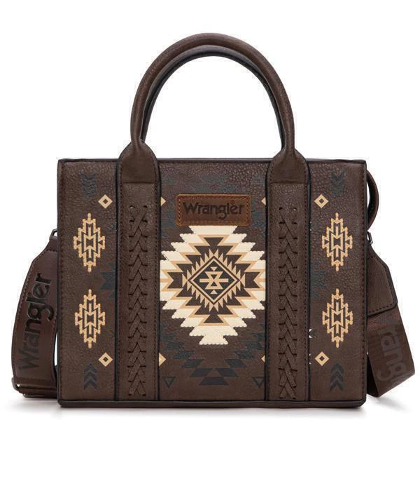 Bolso Wrangler Tote Bag Tipo Piel Rombo al Centro Pintado y Bordado Cafe Oscuro WG2206-8120SCF