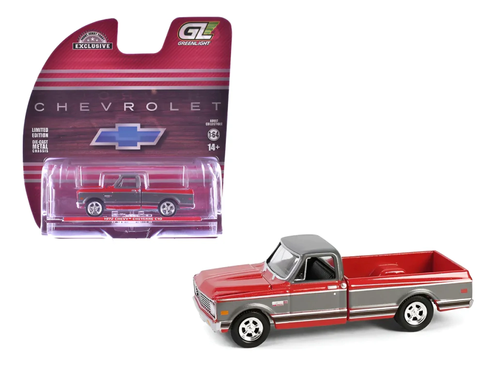 JUGUETE CAMIONETA A ESCALA GREENLIGHT 1:64 CHEVY ROJA 1972 CHEYENNE C10