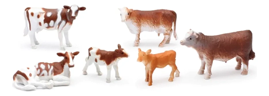 JUGUETE SET NEW RAY COUNTRY LIFE TOROS Y BECERRROS PINTO CAFE