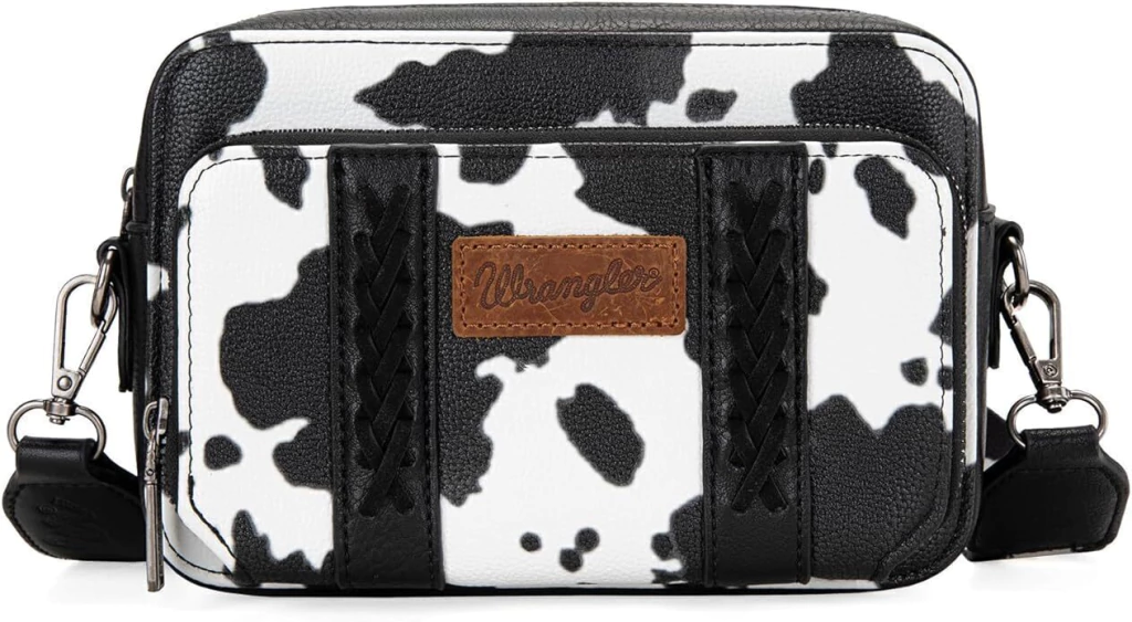 Bolso Wrangler Crossbody Doble Tipo Piel Print Vaca Blanco y Negro WG133-3003BK