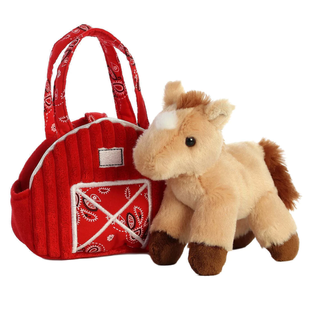 Bolso Peluche Porta Caballo Pequeño Rojo Red Barn