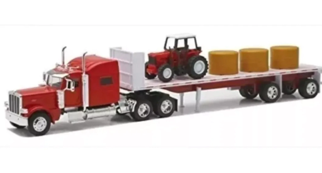 JUGUETE TRAILER NEW RAY PETERBILT 389 HAY FARM TRACTOR PAJA Y TRACTOR