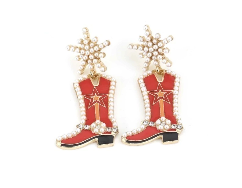 ARETES KBALLO BOTA ROJA CON ESTRELLA Y PERLAS