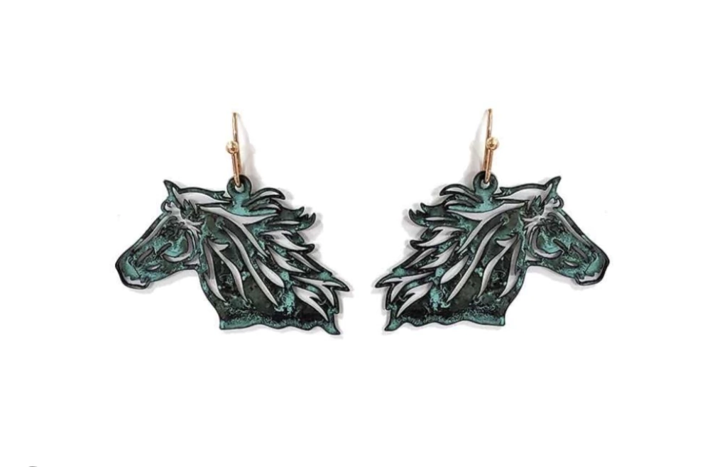ARETES KBALLO CABALLO SALVAJE RECORTADO ACABADO VIEJO TURQUESA