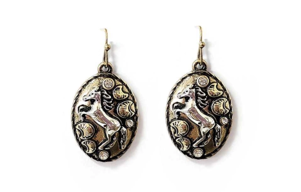 ARETES KBALLO OVALO CABALLO CON LUNAS METALICO