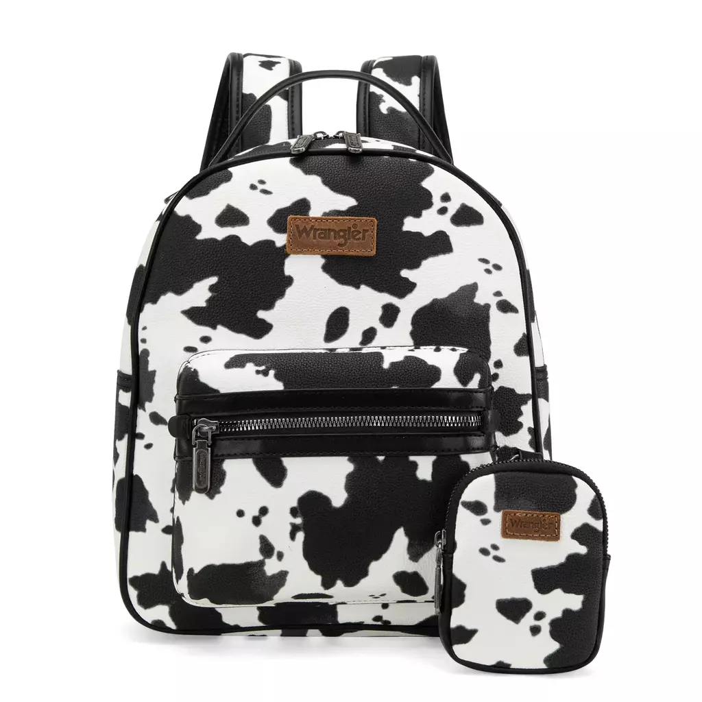 Bolso Wrangler Mochila Mediana Print Vaca Negro con Blanco WG133-8603BK
