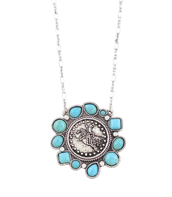 Collar de Medallon Jinete Yegua B con Piedras Turquesa