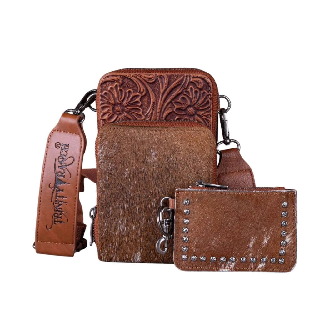 Bolso Trinity Ranch Para Celular y Monedero en Kit Con Pelo Miel TR159-183ABR