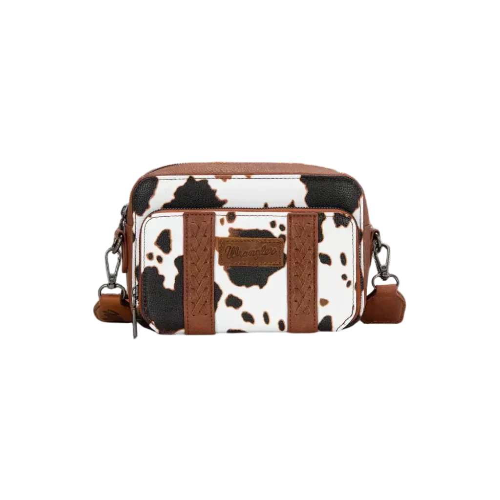 Bolso Wrangler Crossbody Doble Tipo Piel Print Vaca Miel y Blanco WG133-3003BR