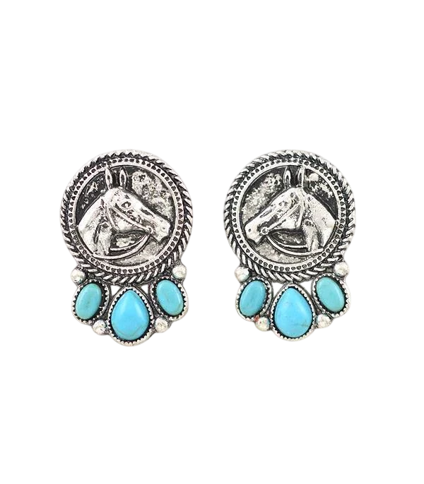 Aretes Cabeza de Caballo Reata Americanos Importados Piedra Turquesa