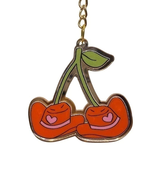 LLAVERO VAQUERO PINK MODELO CRISTAL CEREZAS SOMBREROS ROJOS