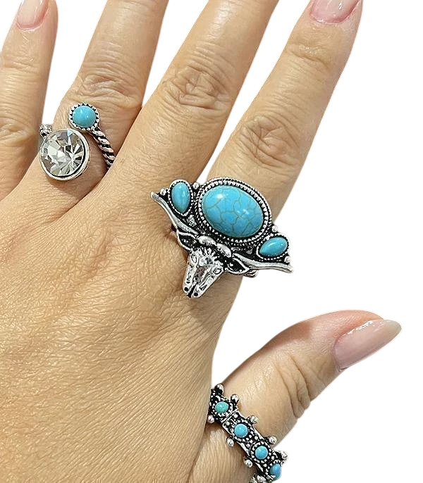 Anillo Toro Longhorn Americano Importado Piedra Turquesa