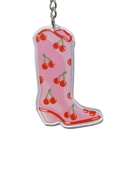 LLAVERO VAQUERO PINK MODELO CRISTAL BOTA CEREZAS