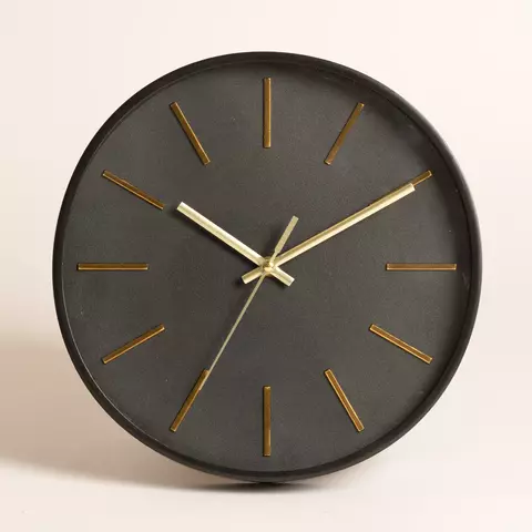 RELOJ REDONDO NEGRO AGUJAS DORADAS APOLO - comprar online