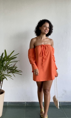 BLUSA BATA COM BABADOS NA MANGA - LARANJA - UseBalook Moda Feminina