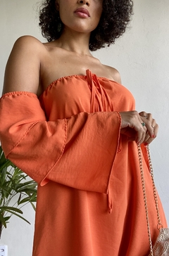 BLUSA BATA COM BABADOS NA MANGA - LARANJA