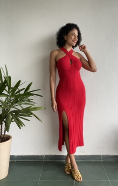 VESTIDO MIDI COM ALÇAS CRUZADAS - VERMELHO