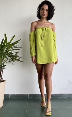 BLUSA BATA COM BABADOS NA MANGA - VERDE - loja online