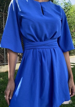 VESTIDO MANGA KIMONO - AZUL