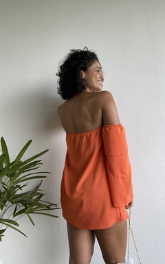 BLUSA BATA COM BABADOS NA MANGA - LARANJA na internet