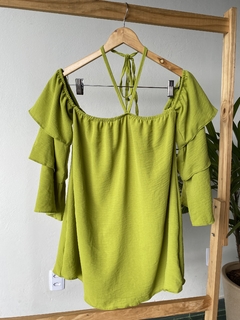 BLUSA BATA COM BABADOS NA MANGA - VERDE