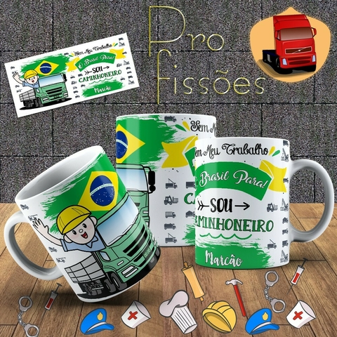 Caneca Personalizada Caminhoneiro Com Nome - Profissões