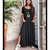 Vestido gola canoa Preto com fenda lateral e bolço