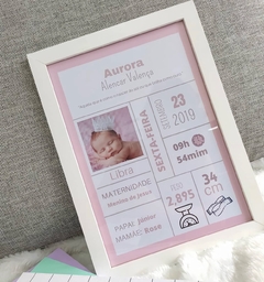 QUADRO PERSONALIZADO NASCIMENTO BEBÊ - comprar online
