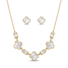 CONJUNTO TREVO ESMALTADO COM ZIRCÔNIA