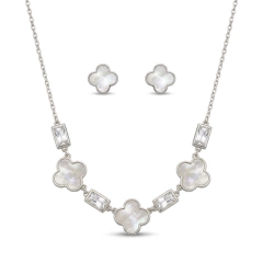 CONJUNTO TREVO ESMALTADO COM ZIRCONIAS