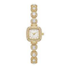 RELOGIO VINTAGE QUADRADO COM PEDRARIAS DOURADO