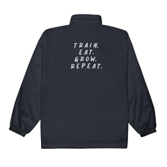 Jaqueta corta vento unissex bordada - Bulk Mode "Train. Eat. Grow. Repeat" na internet