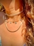 Colar Chocker com Detalhes em Plaquinhas de Mão de Fátima e Olho Grego Banhado em Ouro 18k