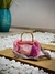 Bolsa Handmade Feita a Mão Artesanal Alça Bambu Natural Estampada em Tecido Jacquard Rosa Detalhe Lateral Croche PEQUENA na internet
