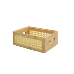 Caixa Organizadora em Bambu e Palha Empilhável - 24cm