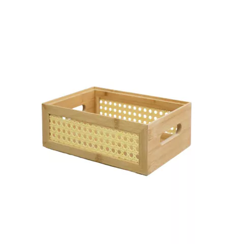 Caixa Organizadora em Bambu e Palha Empilhável - 24cm