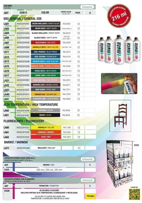 PINTURA AEROSOL 216 cc. "MOTA"