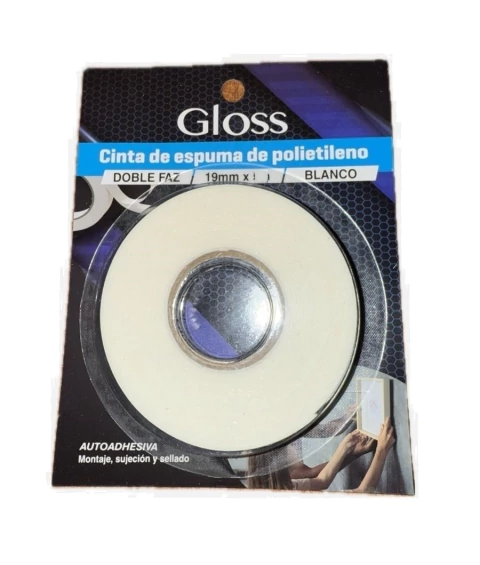 CINTA DOBLE FAZ ESPUMA 19 mm x 5 mt "GLOSS"