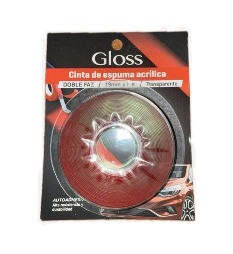 CINTA DOBLE FAZ TRANSPARENTE 19 mm "GLOSS"