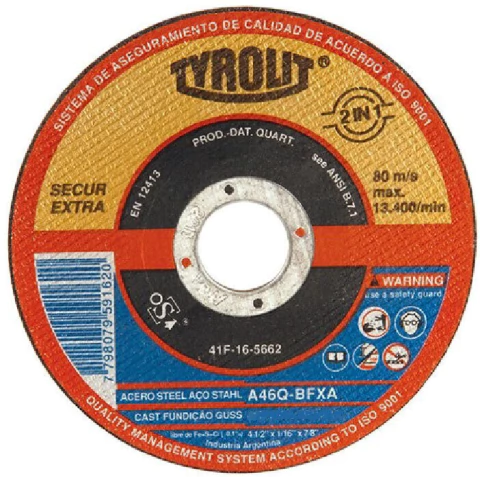 DISCO PLANO O/A SECUR "TYROLIT" 4.5" x 1.6 mm. - comprar online
