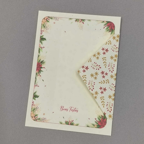 Papéis de Carta Coleção Boas Festas com Envelope 10 unidades | FLORES VERMELHAS