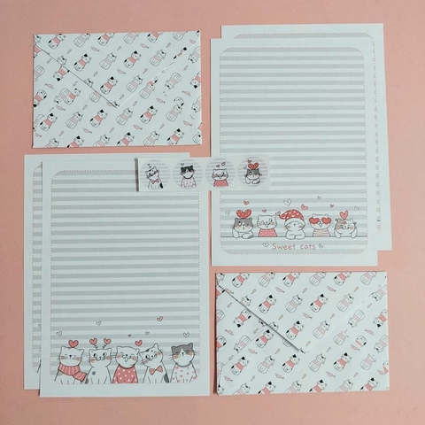 Coleção de Papéis de Carta MEOW com Adesivo 04 unidades | SWEET CATS