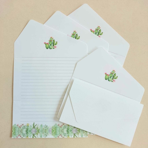 Papel de Carta Coleção Dois em Um 05 unidades | Microcotelê CACTOS - comprar online