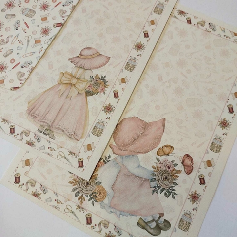 Papéis de Carta Coleção Costurando Memórias com Envelope 10 unidades | Menina Rosée - 02 Estampas - comprar online
