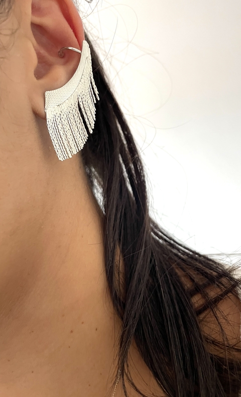 Brinco Jade Franja no Banho de Ródio Branco