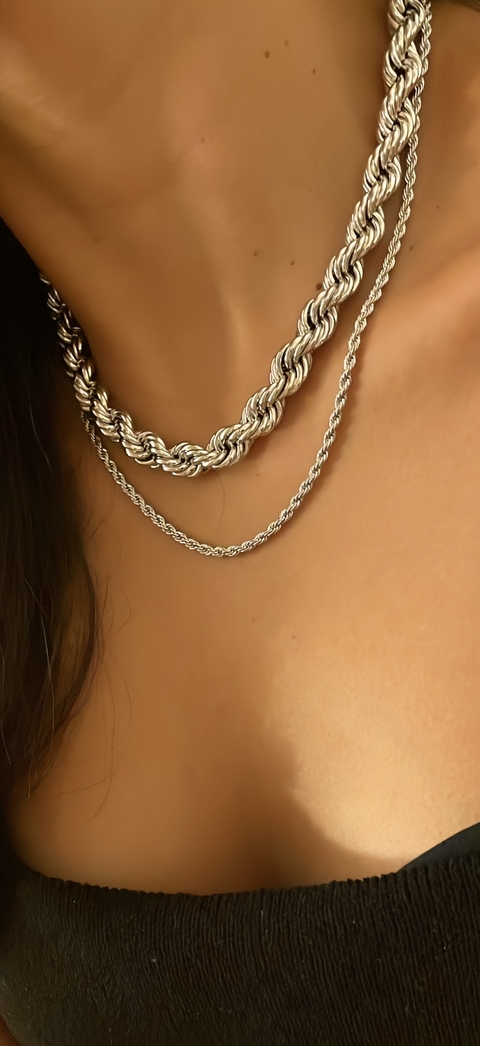 Colar Cordão Baiano 3mm Bruna Banhado a Ródio Branco - comprar online