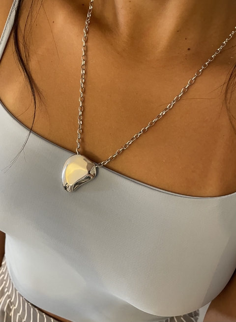 Colar Anastásia Longo Pingente Geométrico Banhado a Ródio Branco - comprar online