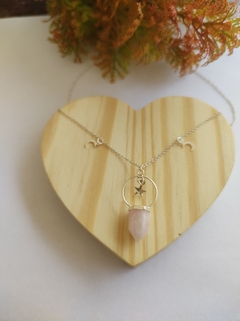 Colar argola pêndulo quartzo rosa - comprar online