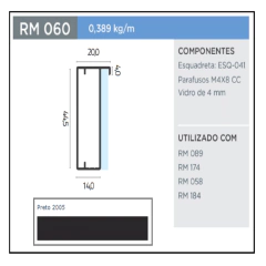 PERFIL RM-060 SUPRA PRETO P/ VIDRO 3MT- ROMETAL - comprar online