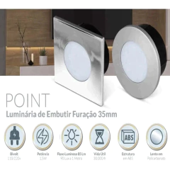 LUMINARIA LED POINT QUADRADA 1,5W 110/220V LUZ FRIA 6000K PRETO - LEDLINE - comprar online